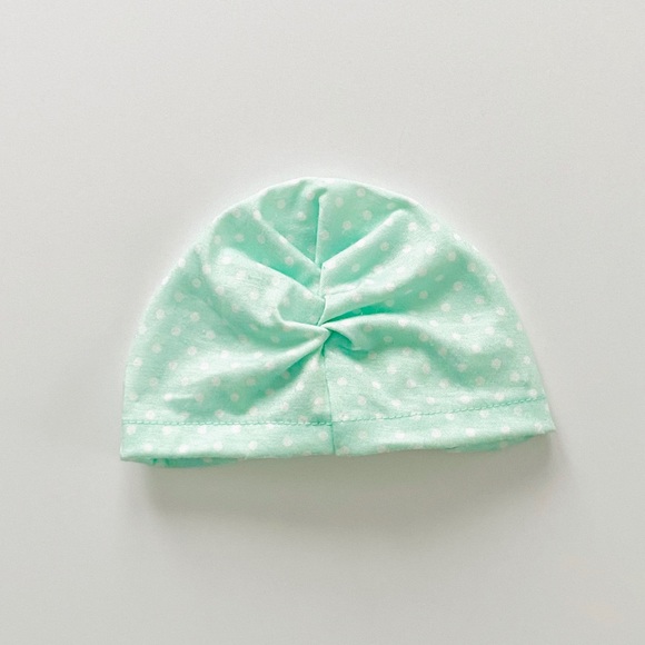 Baby Girl Mint Dot Ruched Turban Hat - Picture 3 of 5